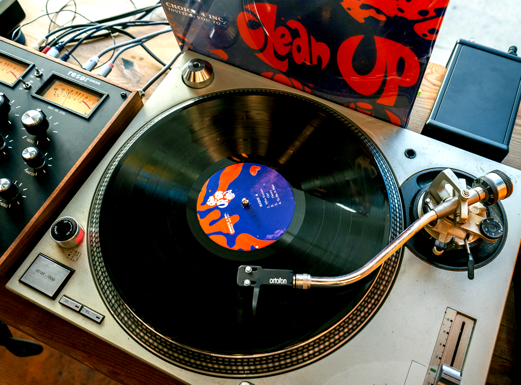 Record playing on a turntable