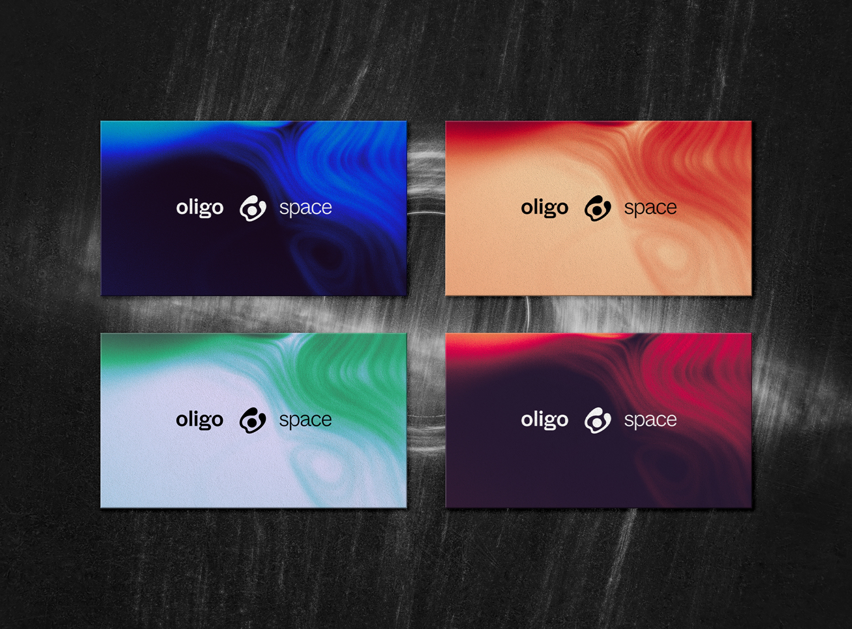 Business cards in four gradient colorways
